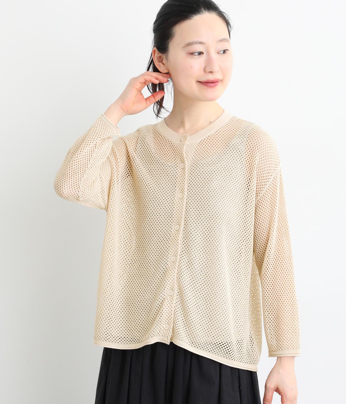 メッシュ編みニットカーディガン(アイボリー-F)