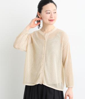 メッシュ編みニットカーディガン(アイボリー-F)