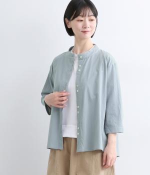 コットン　バックフレアちびハイネックブラウス