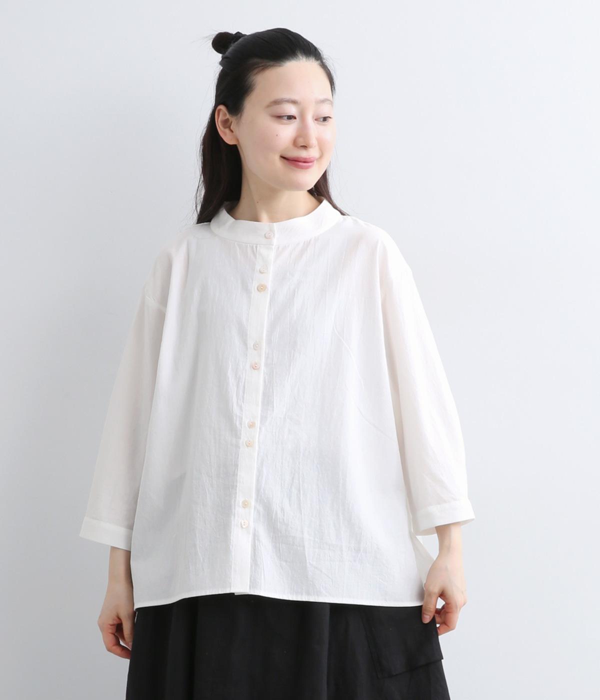 コットン　バックフレアちびハイネックブラウス(オフホワイト-F)