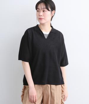 鹿の子編みスキッパープルオーバー(ブラック-F)