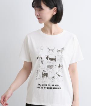 イヌ図鑑プリントTシャツ(オフホワイト-F)