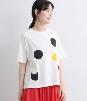 ドットプリントTシャツ(ネコ/オフホワイト-F)