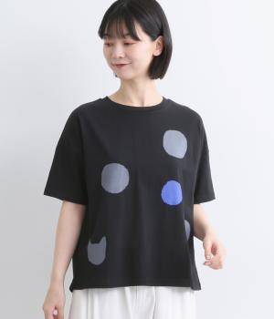 ドットプリントTシャツ(ネコ/ブラック-F)