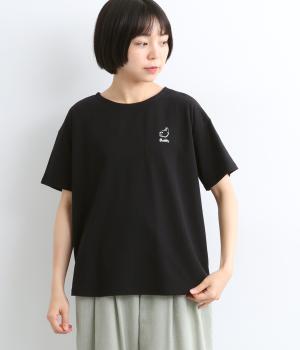 コットン天竺　横顔ワンコ刺しゅうプルオーバー(クロ-F)
