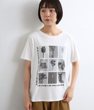 コットン転写フラワーモチーフTEE(オフ-F)
