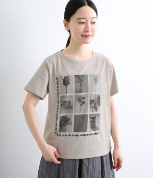 コットン転写フラワーモチーフTEE(グレージュ-F)