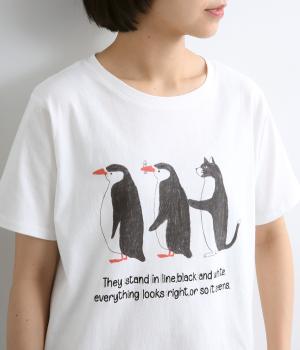 コットン天竺　整列ペンギンプリントTEE