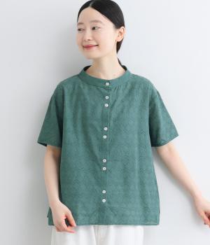 刺しゅうちびハイネックブラウス(グリーン-F)