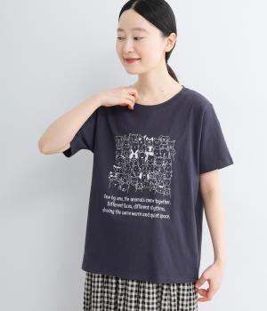アニマル集合プリントTEE(ネイビー-F)