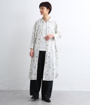 コットン花柄前開きワンピース(オフ-F)