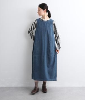 コットンDENIMポケ付コクーンワンピース(ＩＮＤＩＧＯ　ブルー-F)