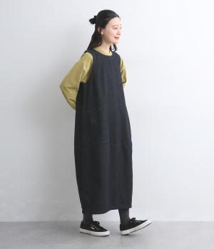 コットンDENIMポケ付コクーンワンピース(ＩＮＤＩＧＯ　ネイビー-F)