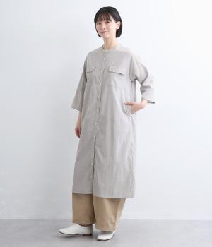 コットン　胸ポケット前開きワンピ―ス