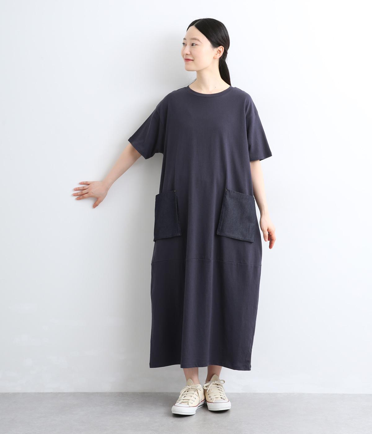 DENIMポケ付コクーンワンピース(ネイビー-F)
