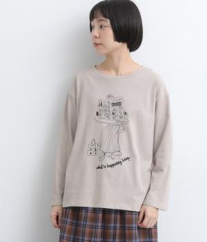朝のひと時プリントプルオーバー(グレージュ-F)
