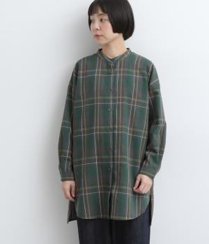 チェック裾ラウンド前後差チュニック(グリーン-F)