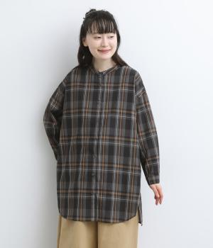 チェック裾ラウンド前後差チュニック(クロ-F)