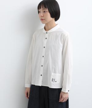 ワンポイントネコ刺しゅうブラウス（オフ・F）