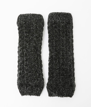 内ボア ケーブル編みレッグウォーマー(ダークグレー-ONESIZE)