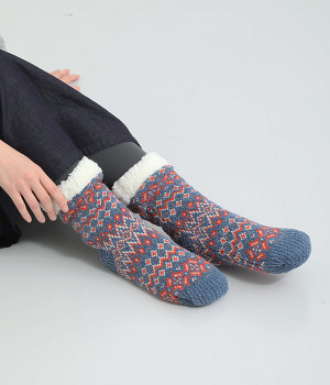 内ボア ジャカードルームソックス(ブルー-ONESIZE)