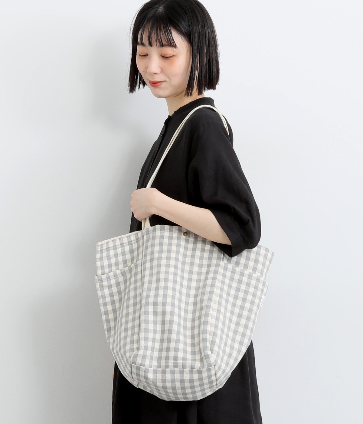 チェック インドトート(チェックグレージュ-ONESIZE)