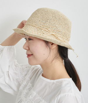 細編みブリム　柄編みペーパーHAT(ナチュラル-ONESIZE)