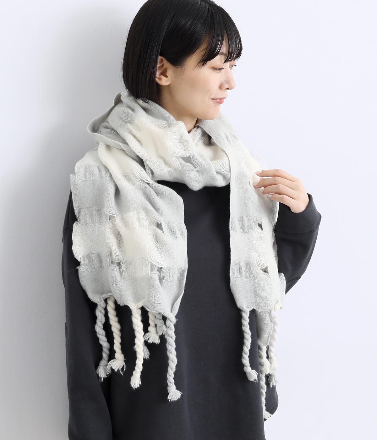 ゆるぽこストール(グレー/アイボリー-F)