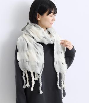 ゆるぽこストール(グレー/アイボリー-F)