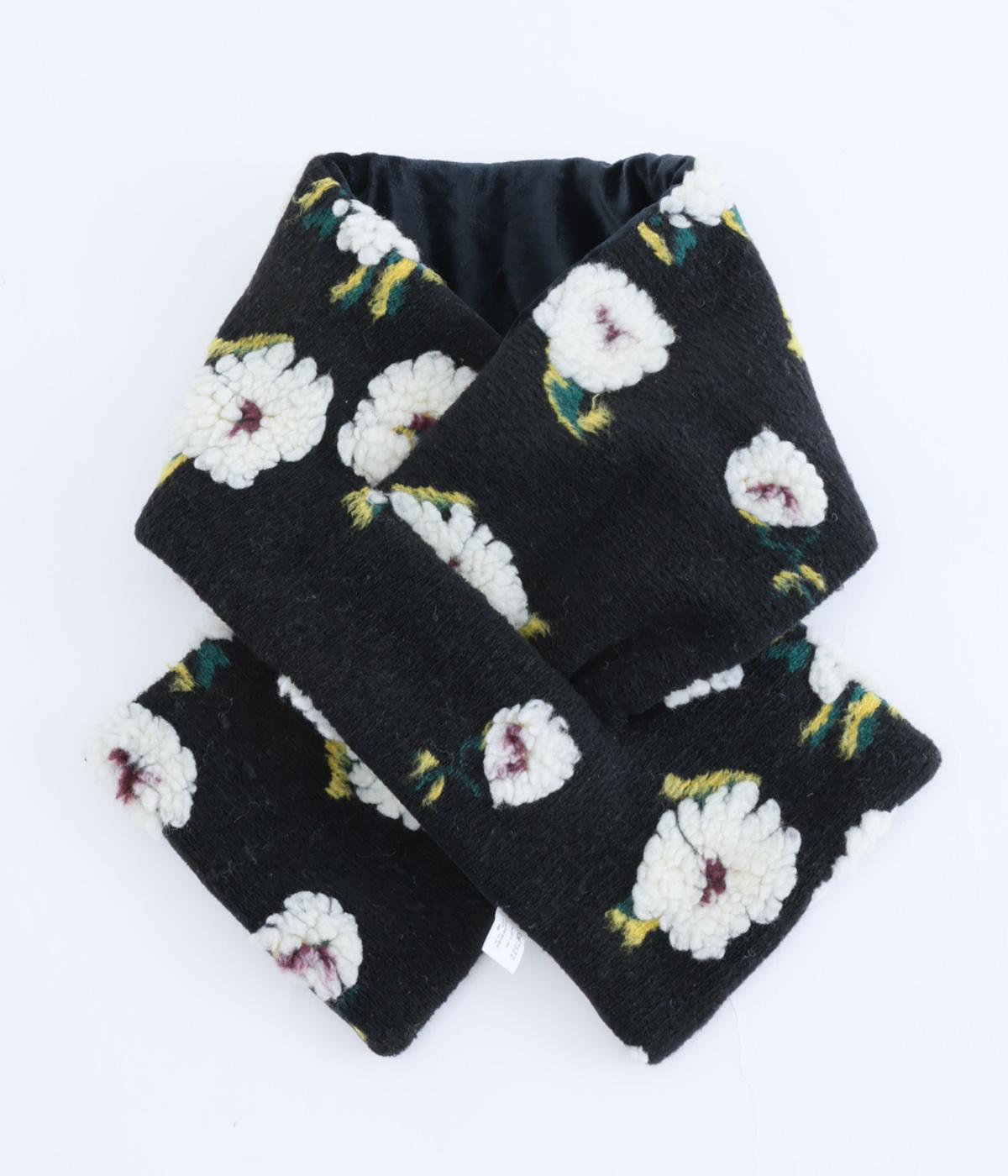 立体フラワーモチーフティペット(ブラック-F)