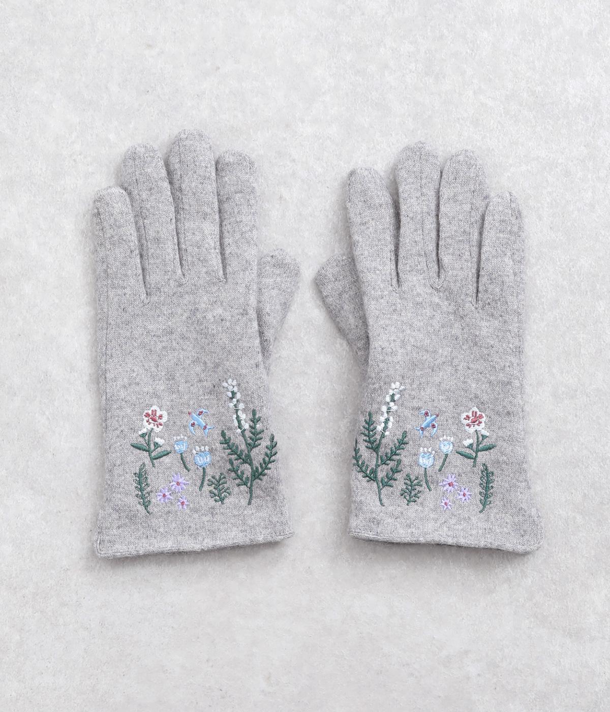 スマホ対応 刺繍グローブ(ライトグレー-F)