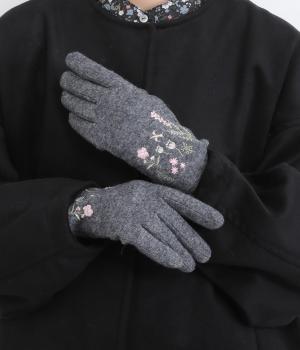 スマホ対応 刺繍グローブ(チャコールグレー-F)