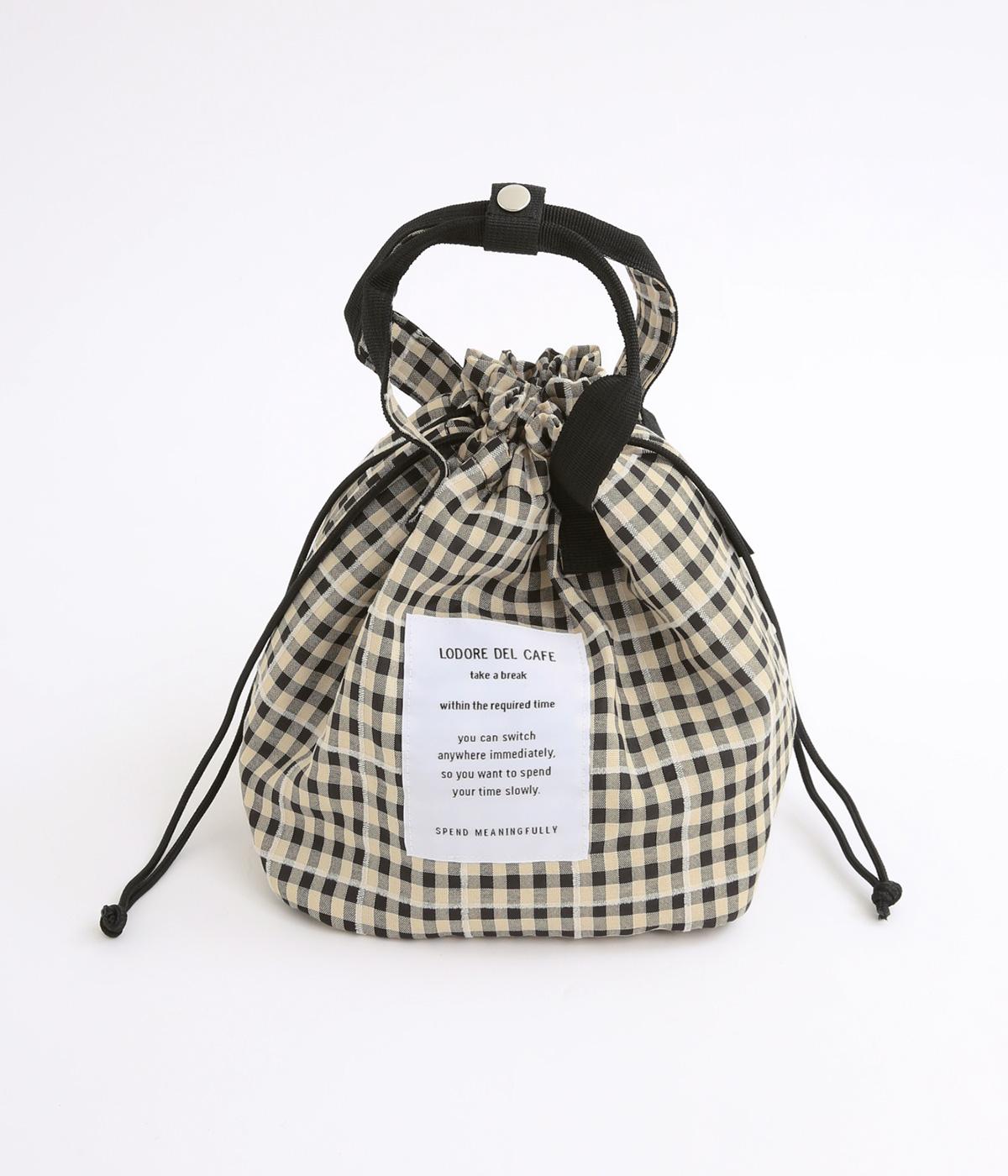 保冷巾着ランチバッグ(チェックブラック-F)
