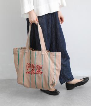 インドロゴ刺繍ストライプトート(ベージュ-F)