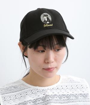 ネコ刺繍キャップ(ブラック-F)