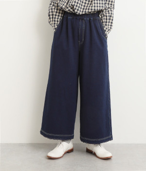 インレイデニムストレッチワイドストレートパンツ(ネイビー-ONESIZE)
