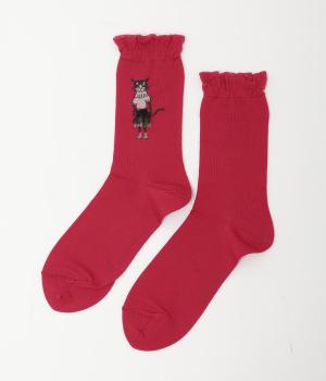 ＜アーティストコラボ　保坂優子＞「このドレス」ジャカードソックス(レッド-F)