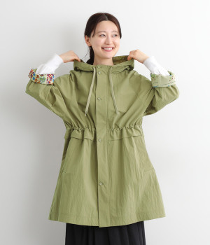 コットンナイロン　メッシュフラワーパレットプリントフーディコート(カーキ-ONESIZE)