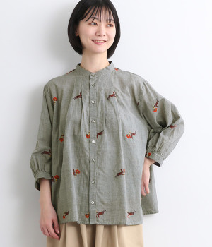 SUPER HAKKA×庄島歩夢コットンギンガム/グレンチェック｢Tinies｣カットジャカードバンドカラーブラウス(ブラック-ONESIZE)