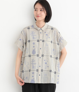 SUPER HAKKA×オバタクミ｢心の中の絵本｣総刺繍ドルマンシャツ(ベージュ-ONESIZE)