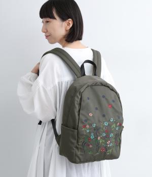 ｢glanta｣フラワー&ドット刺繍ラウンドリュック(チャコール-ONESIZE)
