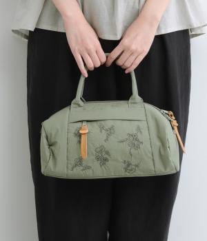 ｢glanta｣線画フラワー刺繍ミニドラムギャザーショルダーバッグ(カーキ-ONESIZE)