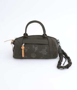 ｢glanta｣線画フラワー刺繍ミニドラムギャザーショルダーバッグ(チャコール-ONESIZE)