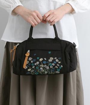 ｢glanta｣デイジーミスト刺繍ミニドラムショルダーバッグ(ブラック-ONESIZE)
