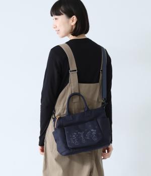 ｢glanta｣ドットと花瓶刺繍スクエアトートショルダーバッグ(ネイビー-ONESIZE)