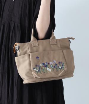｢glanta｣フローラルハーモニー刺繍スクエアトートショルダーバッグ