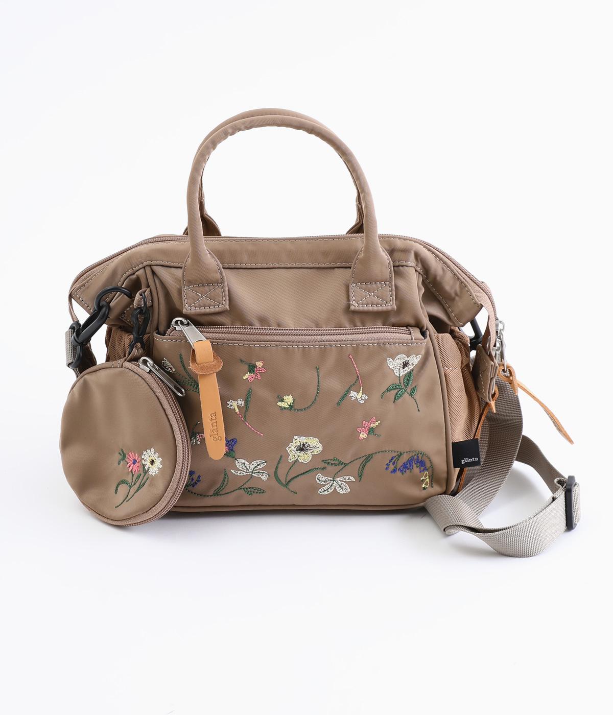 ｢glanta｣フラワーバンケット刺繍ミニボストンショルダーバッグ ポーチ付き(ベージュ-ONESIZE)