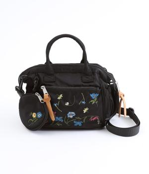 ｢glanta｣フラワーバンケット刺繍ミニボストンショルダーバッグ ポーチ付き(ブラック-ONESIZE)