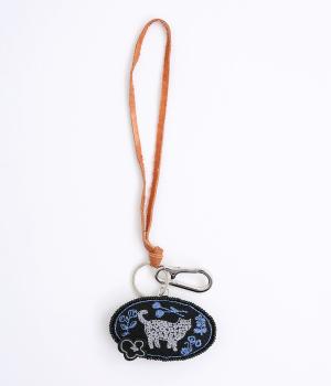 モチーフチャーム｢ネコとフラワー｣(ブラック-ONESIZE)