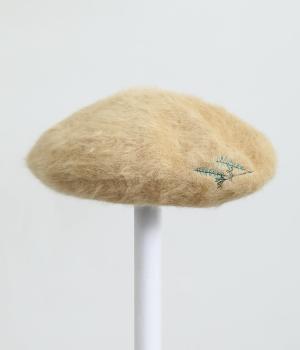 フラワーワンポイント刺繍シャギーベレー帽(ベージュ-F)